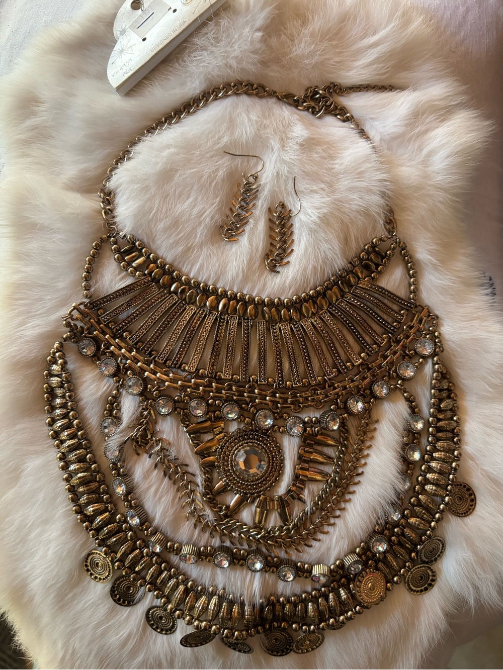 Gold Statement Bib Necklace and Earrings Set - Women Jewelry and Bracelet